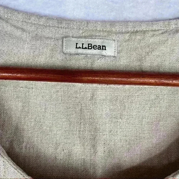 LL.Bean 100% Linen Oatmeal Color Sleeveless Button up Dress Measurement Included - Picture 4 of 10